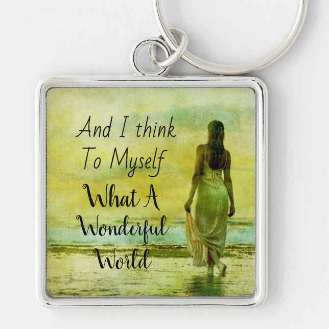 Vilken underbar nyckelkedja i världen fyrkantig silverfärgad nyckelring (Framsidan)