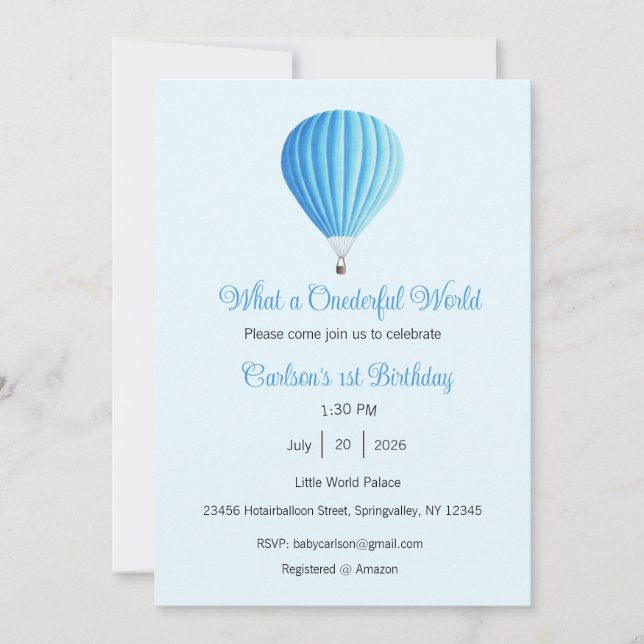 Vilken underbar värld inbjudan, 1-årsdag inbjudningar (Framsida)
