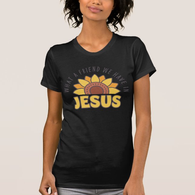 Vilken vän vi har i Jesus Hymn Lyrics Dam T Shirt (Framsida)