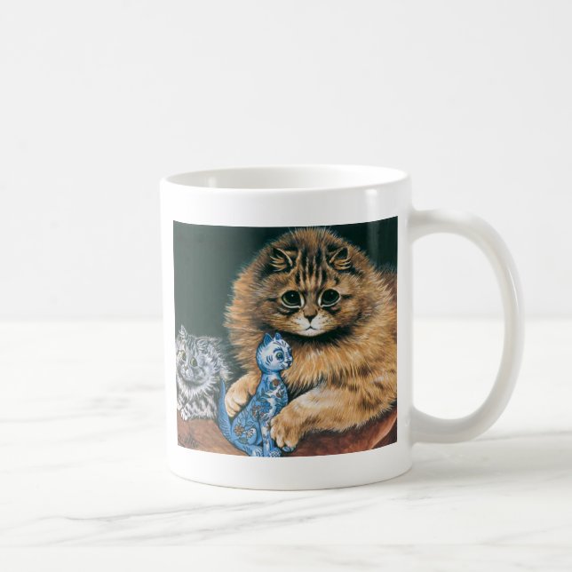 Vilket älskar jag bäst? Louis Wain kattkonstverk Kaffemugg (Höger)