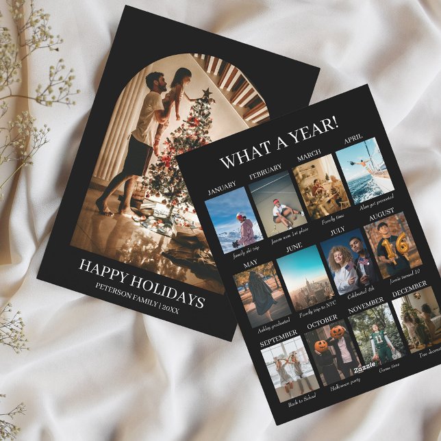 Vilket år, 12 foton, minimalistisk modern julafton julkort (What a Year 12 Photos Christmas Card Minimalist Year in Review)