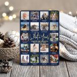 Vilket år! Blå 18 fotosamlingar och bildtexter<br><div class="desc">Vilket år att minnas! Skicka snyggt glatt hälsning och 18 av bilder med ett anpassningsbar 5x7-fotokollage marint blått och guld-foliekort. Texten i den här mallen är enkel att anpassa för att inkludera alla formuleringar som God jul, Glad helg, Säsonhälsningar, nya years Cheers osv. (IMAGE PLACEMENT TIP: Ett enkelt sätt att...</div>