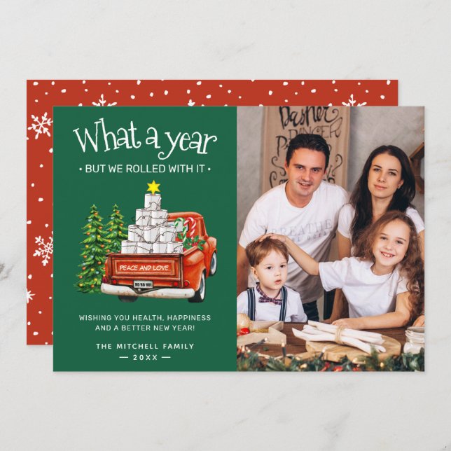 Vilket år, men vi rullade med foto julkort (Fram/baksida)