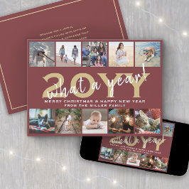 Vilket år, Modern 10 Photo Collage Burgundy Guld Julkort