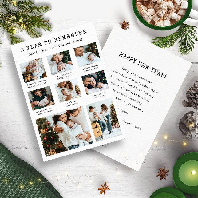 Vilket år Modern fotokollage Julkort (Black and White Holiday Year In Review Newsletter Photo Collage Card by Painted Paperie)