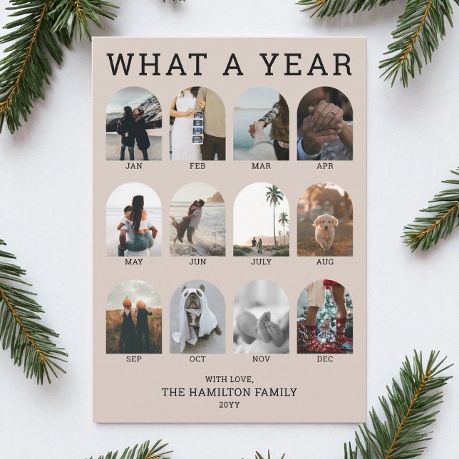 Vilket årligt Modern Brown Photo Colling-jul Julkort (What a Year Modern Brown Photo Collage Christmas Holiday Card)