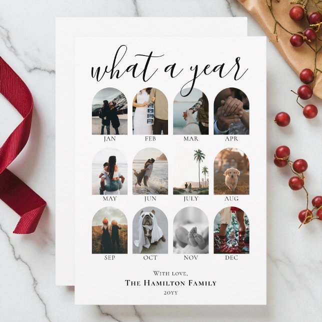 Vilket årstidsskript Arch Photo Collage jul Julkort (What a Year Script Arch Photo Collage Christmas Holiday Card)
