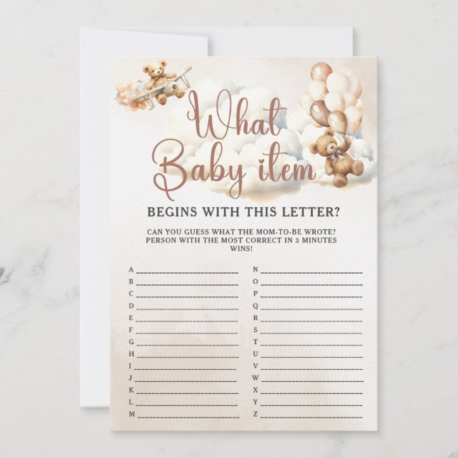 VILKET BABY-OBJEKT ALPHABET Baby Shower Game Cute  Inbjudningar (Framsida)