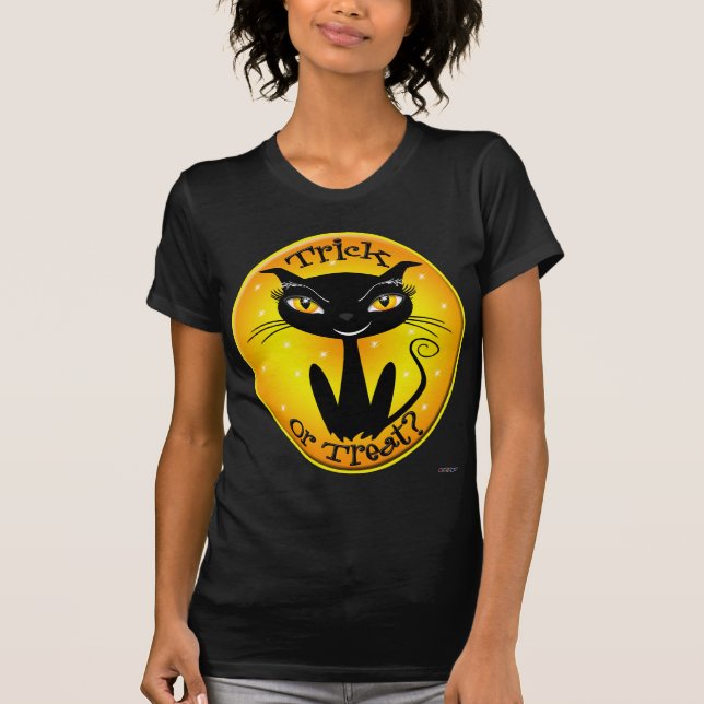 Vilket Bus eller godis? Katt med stjärnor Tee Shirt (Framsida)