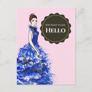 Vill bara säga Hej Dam med Sparkly Blue Gown Vykort