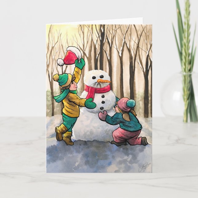 Vill du Bygga en Snögubbe? Helgdag kort (Framsida)