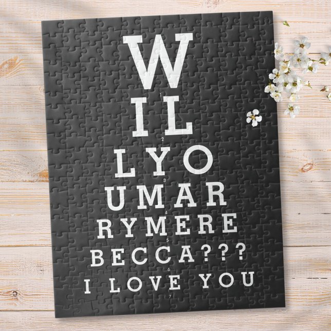 Vill du gifta dig med mig Bröllopsskräddare Optike Pussel (Will You Marry Me Marriage Custom Optician Chart Jigsaw Puzzle)