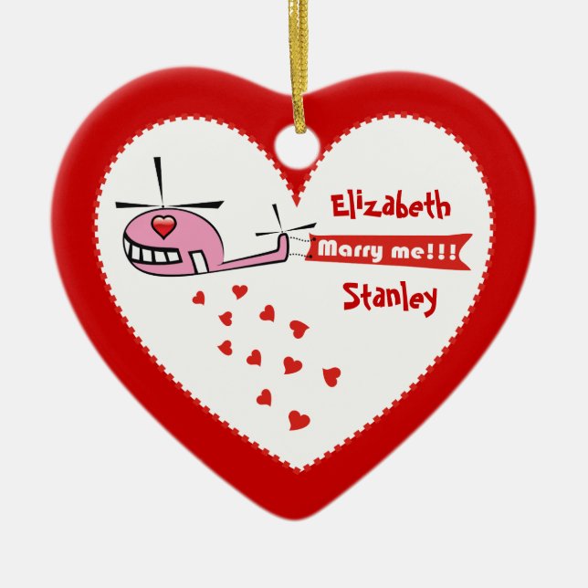 Vill du gifta dig med mig? Valentines helikopter k Julgransprydnad Keramik (Framsidan)