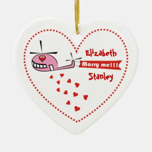 Vill du gifta dig med mig? Valentines helikopter k Julgransprydnad Keramik
