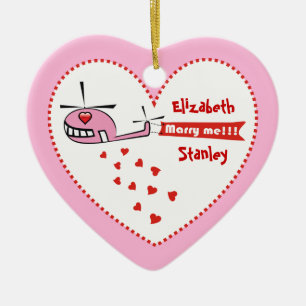 Vill du gifta dig med mig? Valentines helikopter k Julgransprydnad Keramik