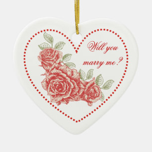 Vill du gifta dig med mig? Valentines Vintage röd Julgransprydnad Keramik