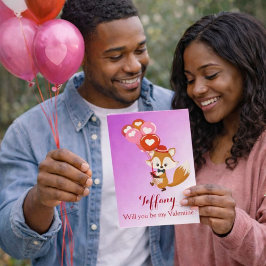 Vill du vara min Alla hjärtans-dag Fox med ballong Helgkort