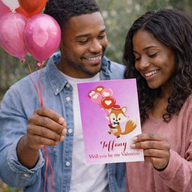 Vill du vara min Alla hjärtans-dag Fox med ballong Helgkort (Skapare uppladdad)