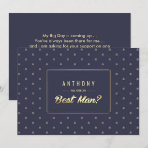 Vill du vara min best man? Navy Blue Guld Bröllop Inbjudningar
