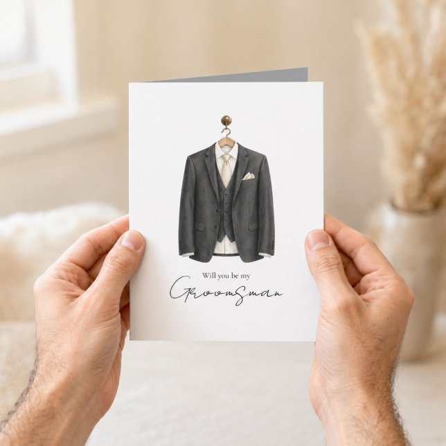 Vill du vara min bestman Elegant kostym Kort (Elegant watercolor suit card for asking a special friend to be your groomsman.)