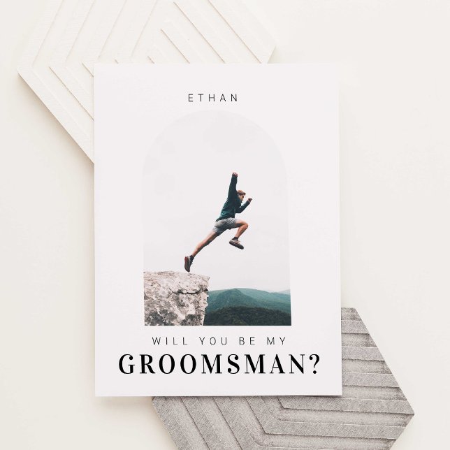 Vill du vara min bestman Minimal foto Modern båge Vykort (Skapare uppladdad)