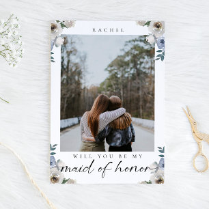 Vill du vara min blå ros-foto för brudtärna vykort