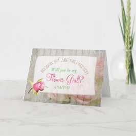Vill du vara min blomsterflicka Blommig Rustik Trä Inbjudan