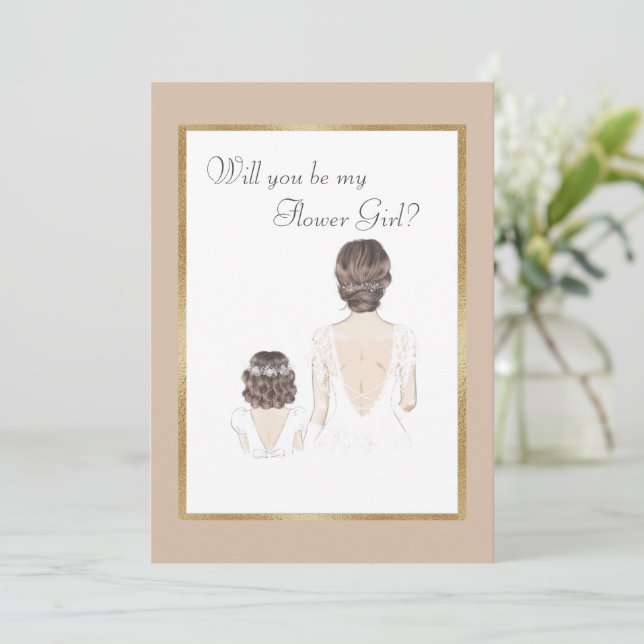 Vill du vara min blomsterflicka Bröllop Guld Inbjudningar (Stående Fram)