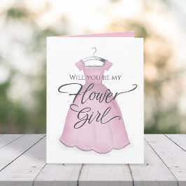 Vill du vara min blomsterflicka Bröllop Rosa Klänn Kort