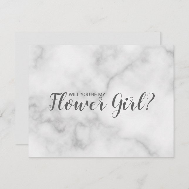 Vill du vara min blomsterflicka? Elegant marmorskr Inbjudningar (Fram/baksida)