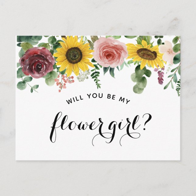 "Vill du vara min blomsterflicka?" förfrågningskor Meddelande Vykort (Framsida)