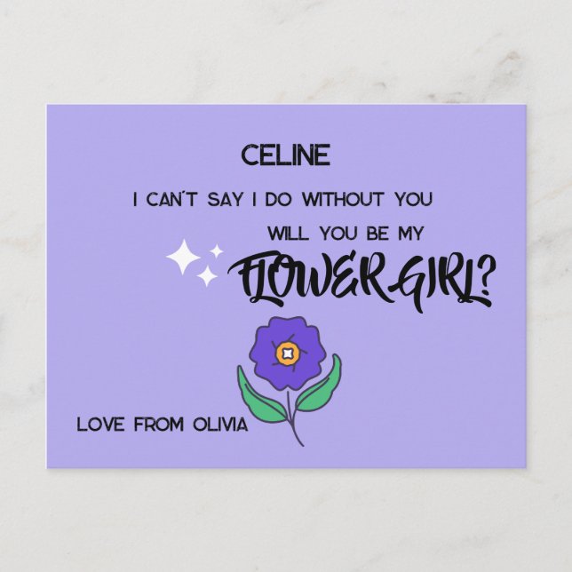 Vill du vara min blomsterflicka? Redigerbar text Inbjudan Vykort (Framsida)