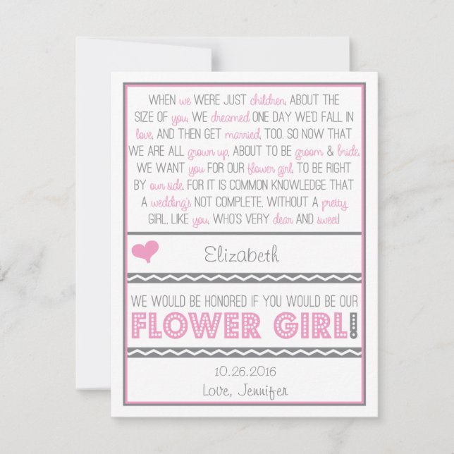 Vill du vara min blomsterflicka? Rosa/Grå dikt-kor Inbjudningar (Framsida)