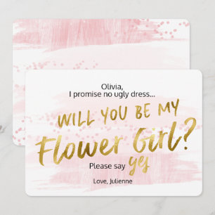 Vill du vara min blomsterflicka Rosa & Guld Akvare Inbjudningar
