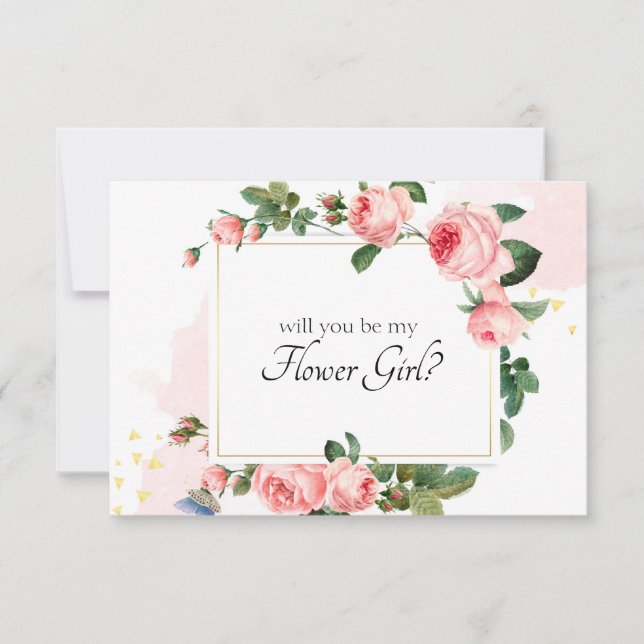 Vill du vara min blomsterflicka - rosafärgad ros (Framsida)