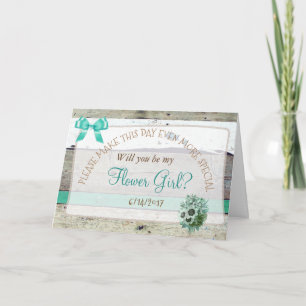 Vill du vara min blomsterflicka Rustik trädkort Inbjudan