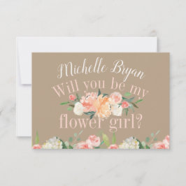 Vill du vara min blomsterflicka vårbrud floral tan inbjudningar