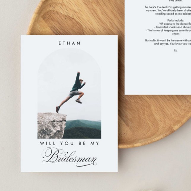 Vill du vara min Bridesman Minimal Foto Modern Båg Inbjudningar (Skapare uppladdad)