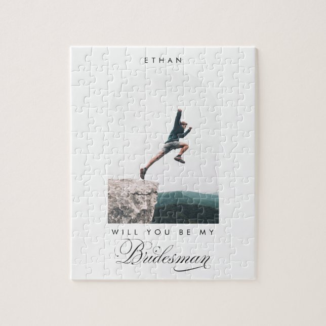 Vill du vara min Bridesman Minimal Foto Modern Båg Pussel (Vertikal)