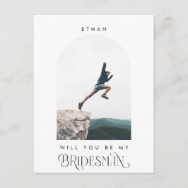 Vill du vara min Bridesman Minimal Foto Modern Båg Vykort