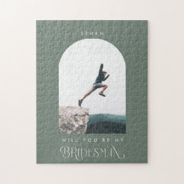 Vill du vara min Bridesman Minimal Foto Sälggrön Pussel