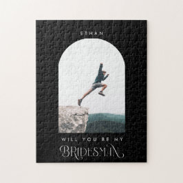 Vill du vara min Bridesman Minimal foto svart båge Pussel
