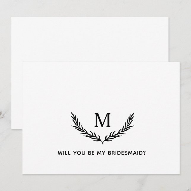 Vill du vara min brudtärna? Elegant monogramkort Inbjudningar (Fram/baksida)