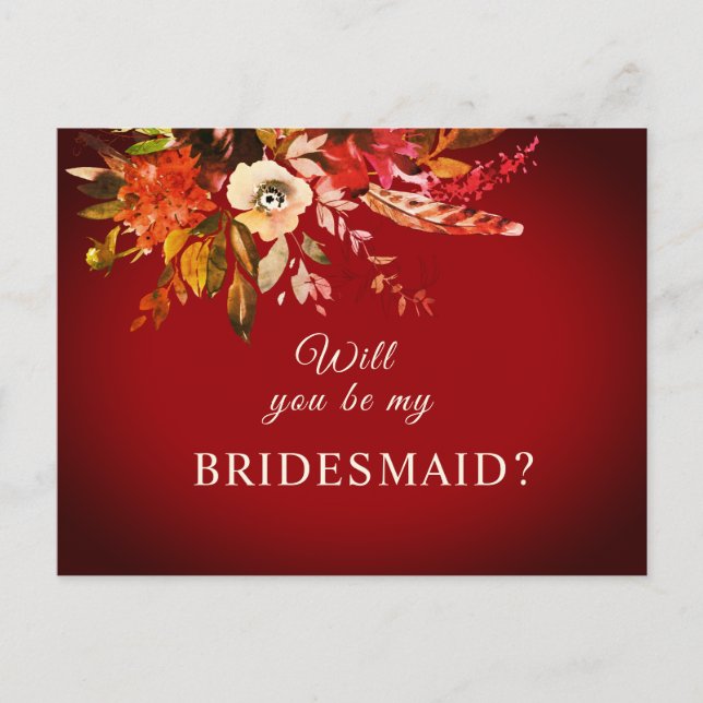 Vill du vara min brudtärna Höstblommor Röd Vykort (Framsida)