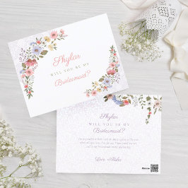 Vill du vara min brudtärnja Vilda blommor & spets Vykort