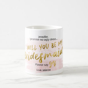 Vill du Vara min Brudtjänare Rosa & Guld Akvarell Kaffemugg
