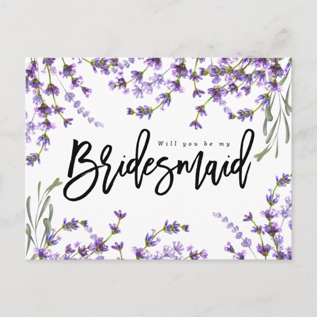 vill du vara min brudtjänst boho lavendel blomster meddelande vykort (Framsida)