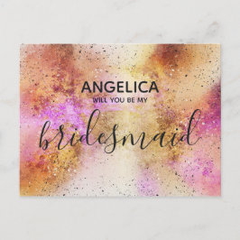 Vill du vara min brudtjänst gold pink himmel inbjudan vykort