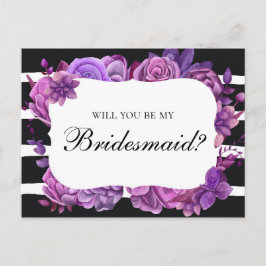 Vill du vara min brudtjänst. Lila bröllopsblommor Inbjudan Vykort