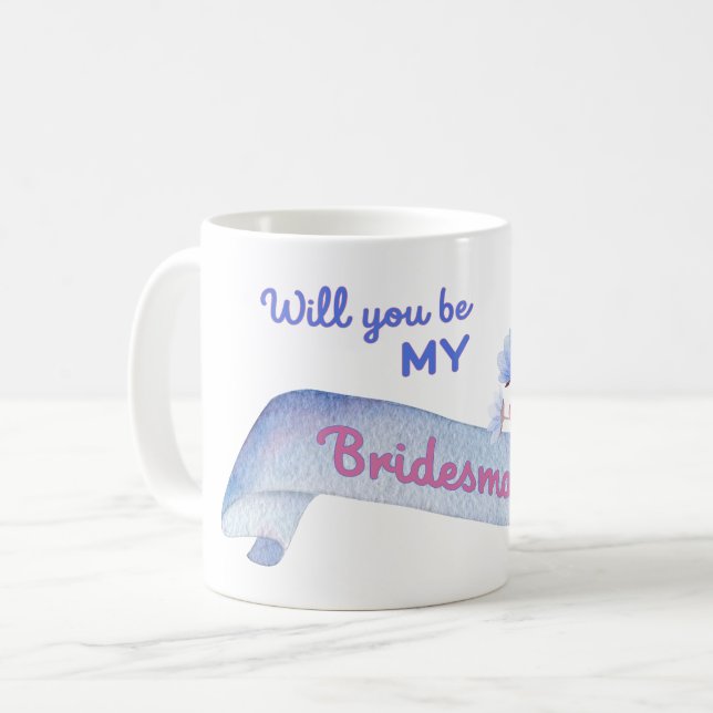 Vill du vara min brudtjänst med blommor kaffemugg (Framsida vänster)